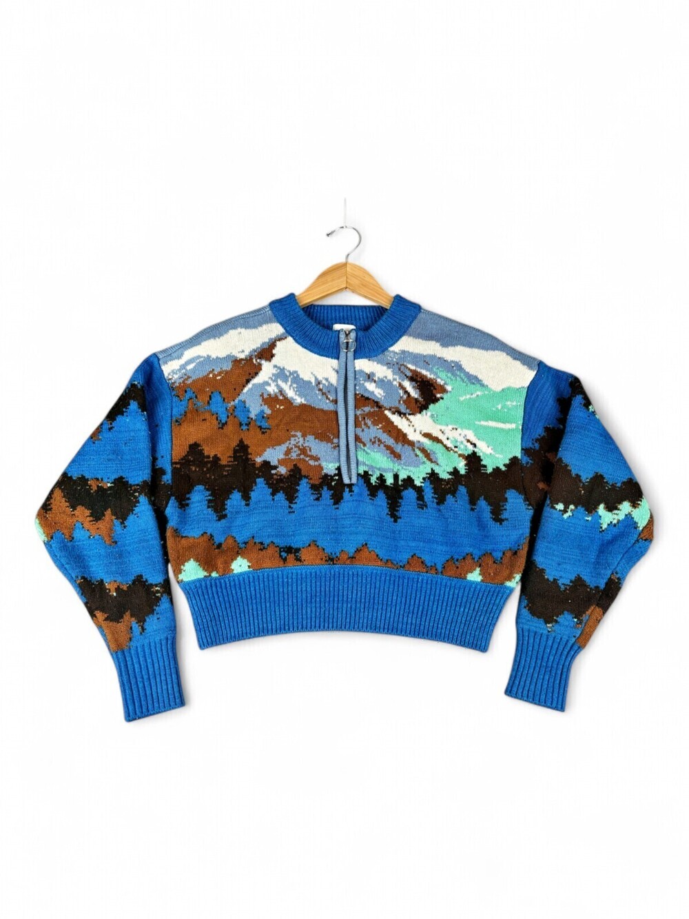 BDG Cropped Mountain Graphic Half-Zip Sweater Size S